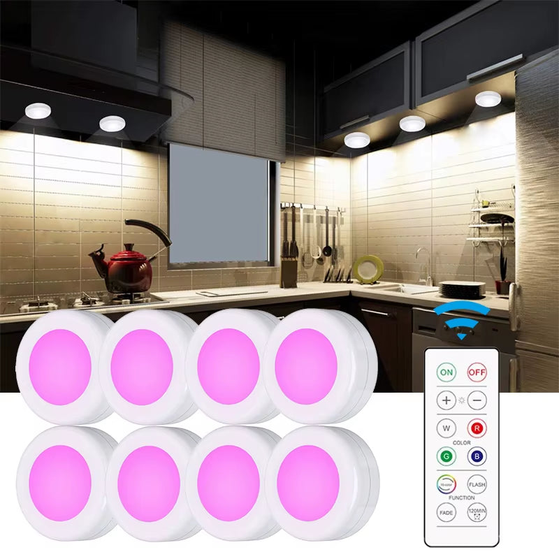 LED Light Puck Lights (Dimmable Battery Powered Lights with Wireless Remote Controls}
