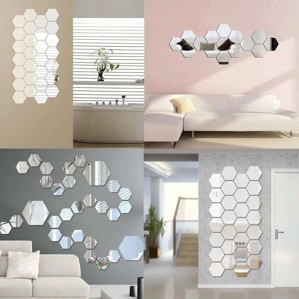 Hexagon 3D Mirror Wall Stickers (Multiple Sizes)