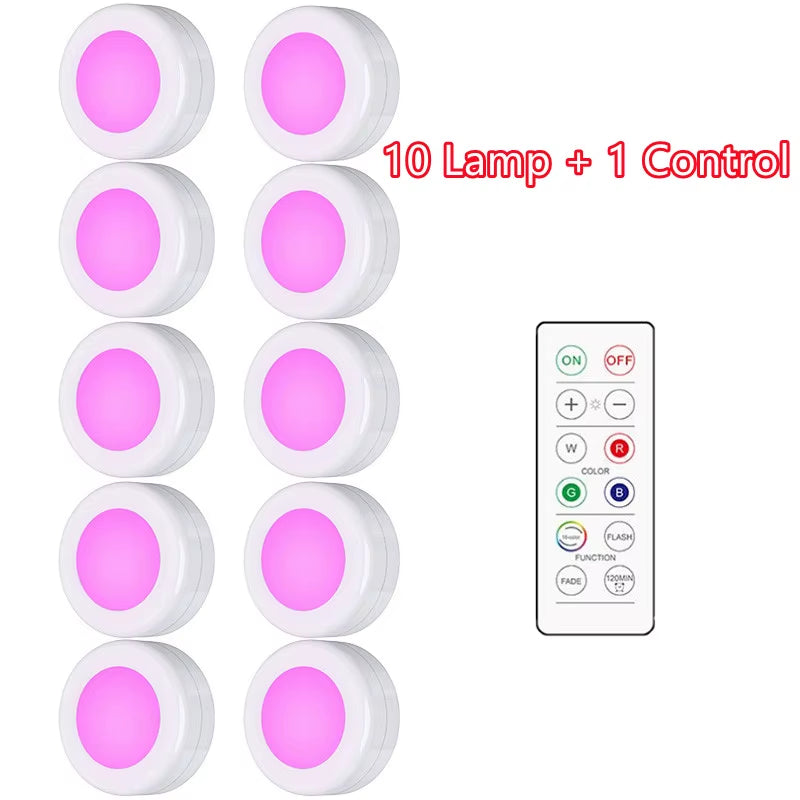 LED Light Puck Lights (Dimmable Battery Powered Lights with Wireless Remote Controls}
