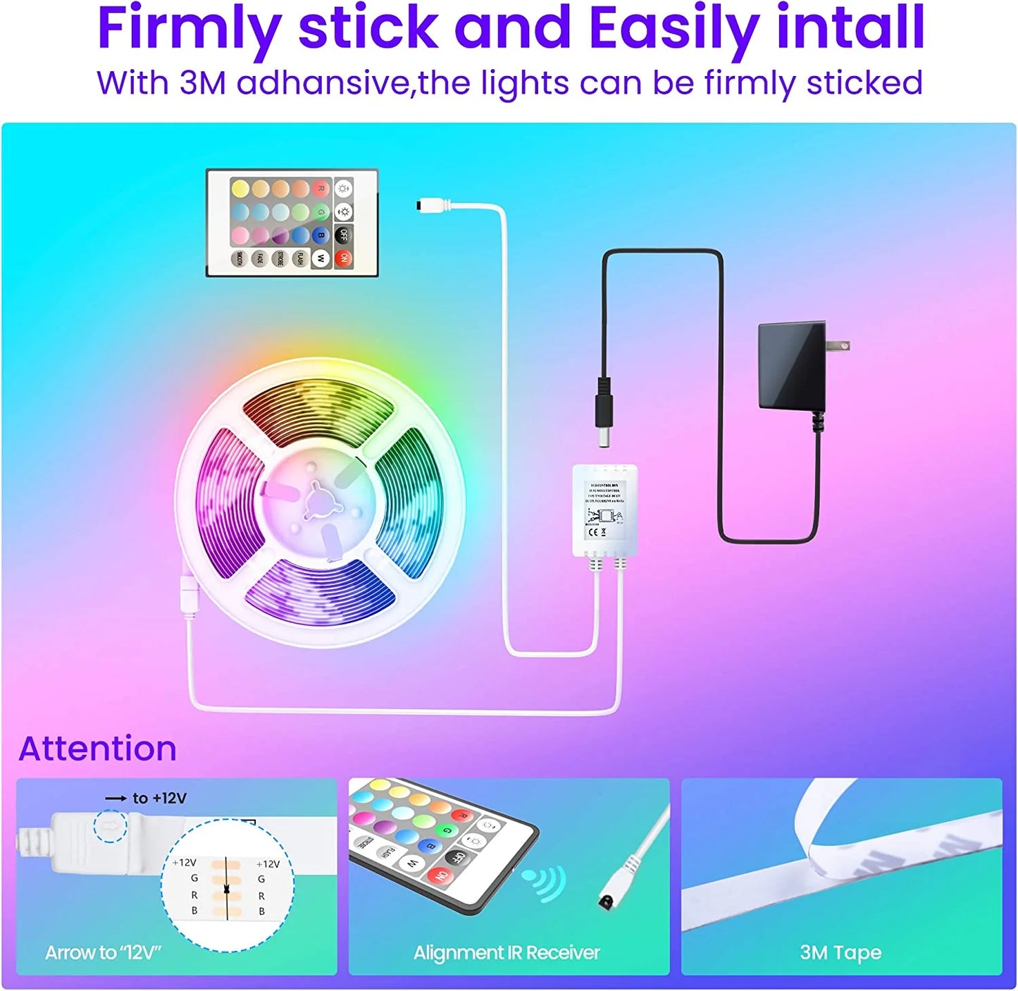 50 FT LED Strip Lights,Bluetooth LED Lights (App+Remote +Mic).