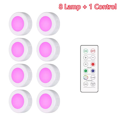 LED Light Puck Lights (Dimmable Battery Powered Lights with Wireless Remote Controls}