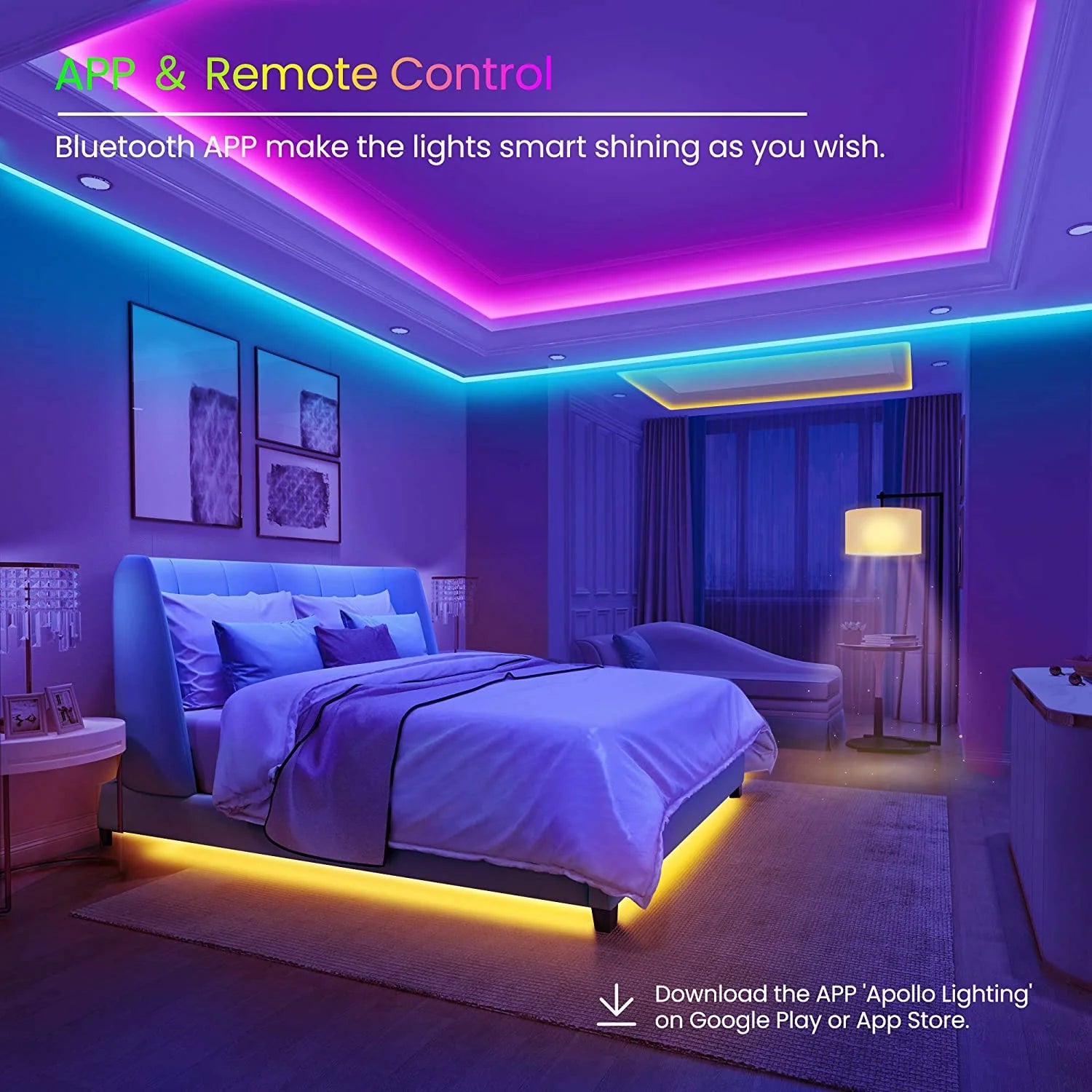 50 FT LED Strip Lights,Bluetooth LED Lights (App+Remote +Mic).