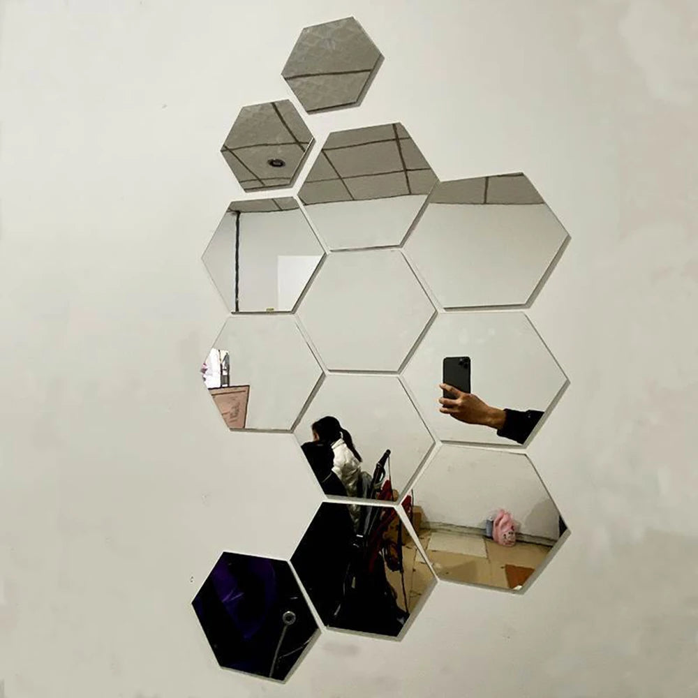 Hexagon 3D Mirror Wall Stickers (Multiple Sizes)