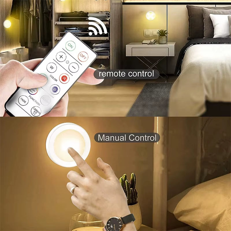 LED Light Puck Lights (Dimmable Battery Powered Lights with Wireless Remote Controls}